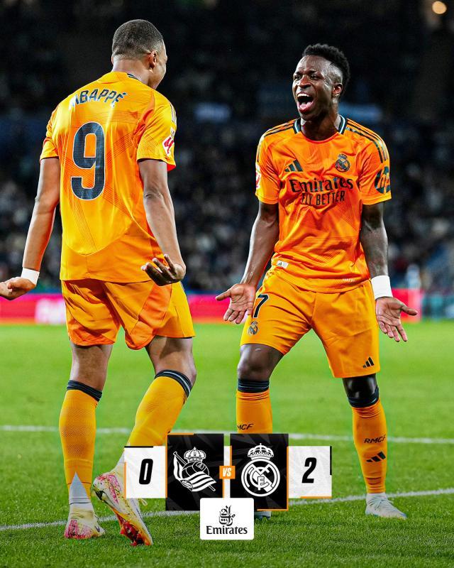 雷竞技电竞-【西甲】皇马2比0客胜皇家社会，维尼和姆巴佩点射